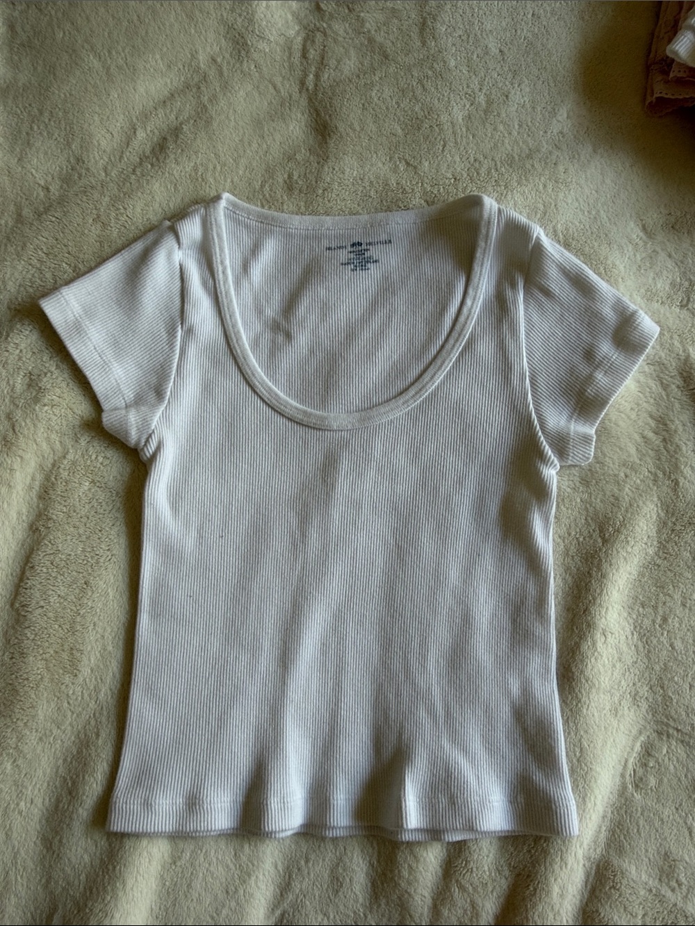 Brandy Melville White Ribbed Scoop Neck Tee